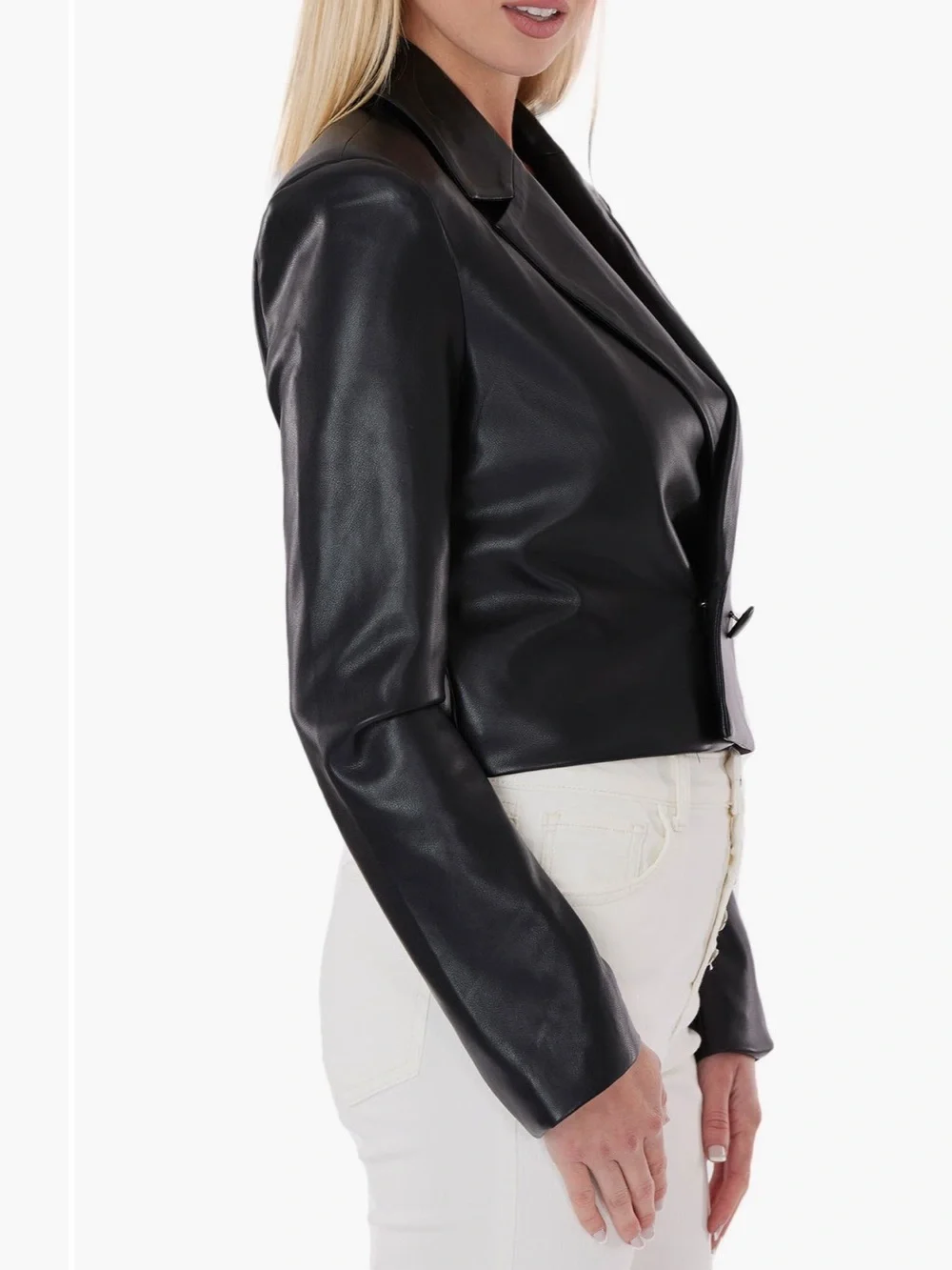 Dolce Cabo Vegan Leather Double Breasted Cropped Blazer